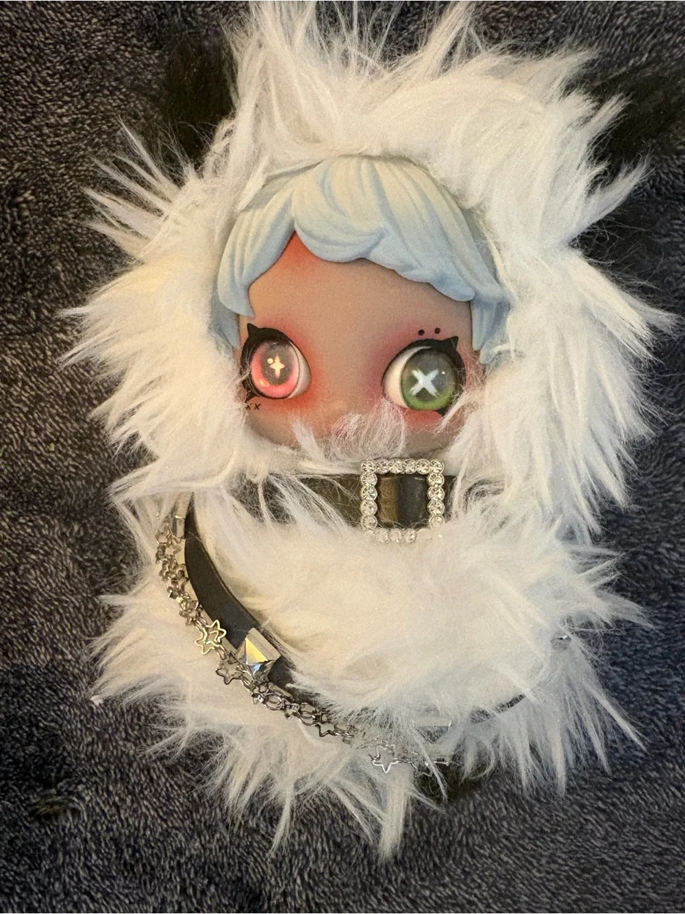 Plush White Furry Doll with Gem Accent - White
